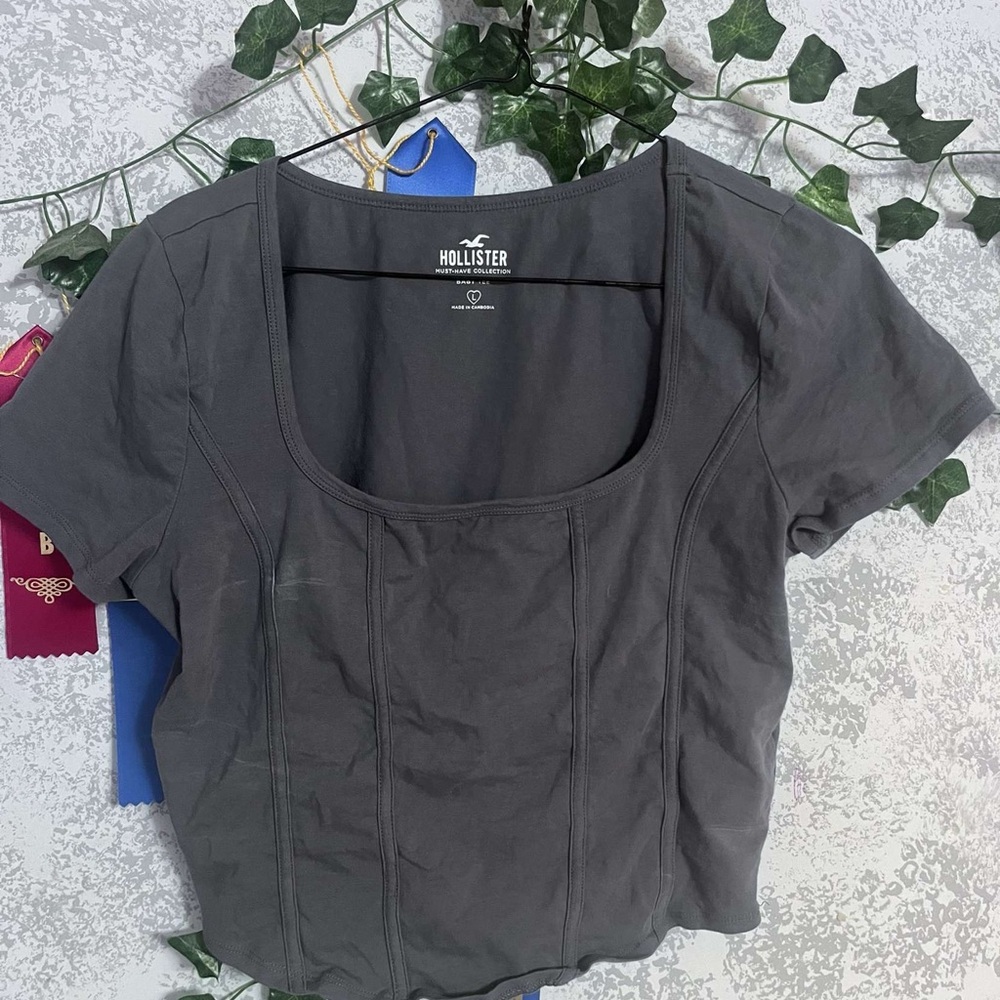 Blue-Grey Hollister Cropped Corset Tee